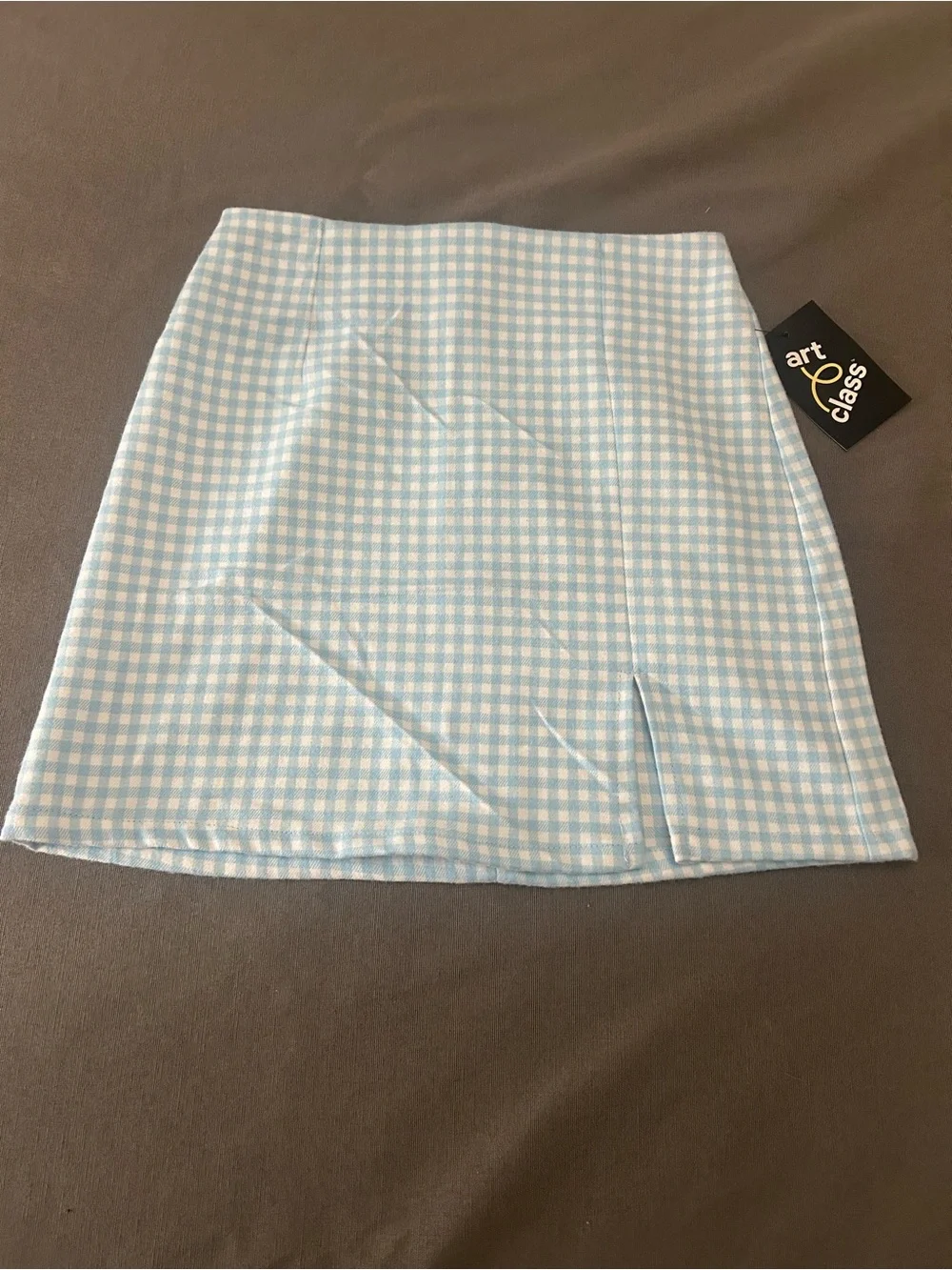 art class Blue and White Gingham Skort with Front Slit